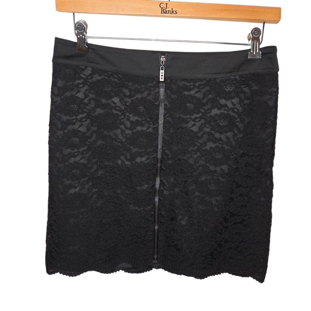 Laundry By Shelli Segal Black Floral Lace Full Zip Mini Skirt Women's Size 8